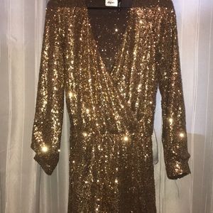 Meghan LA gold sequin sparkle long sleeve romper
